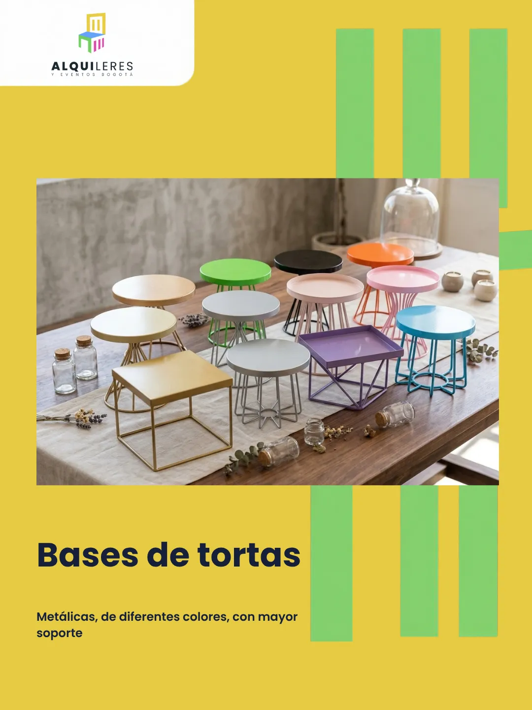 Bases para torta metálicas de colores con estructura reforzada