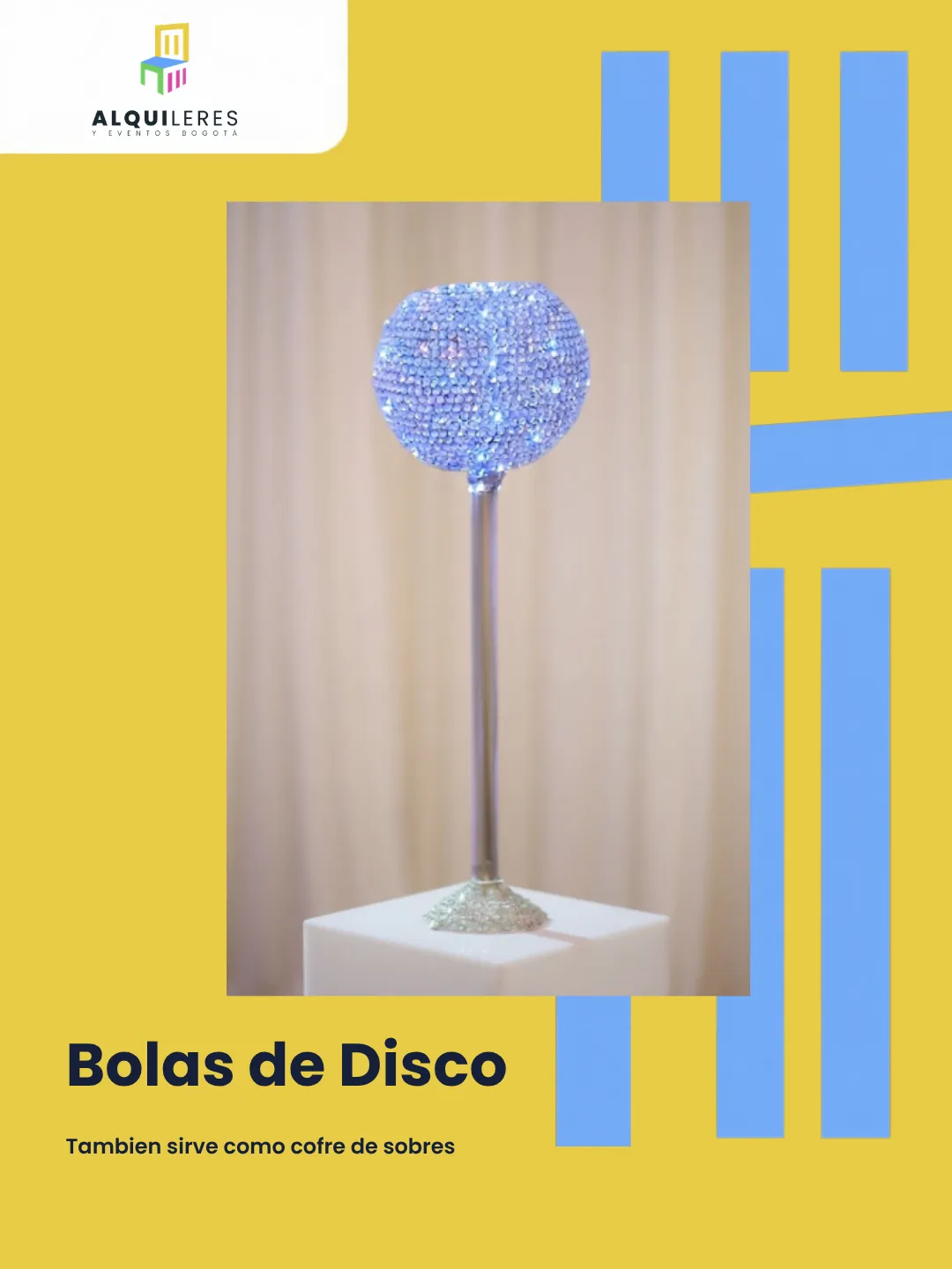 Bola de disco de brillos sobre pedestal alto para decoración de eventos