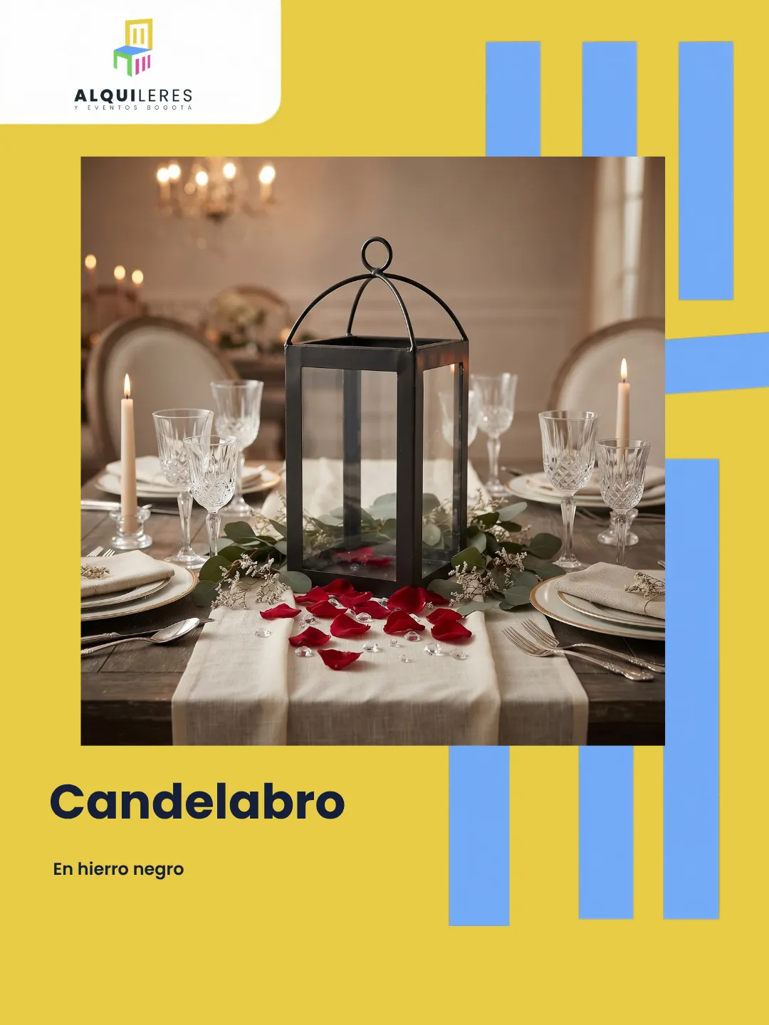 Candelabro negro en hierro estilo farol como centro de mesa