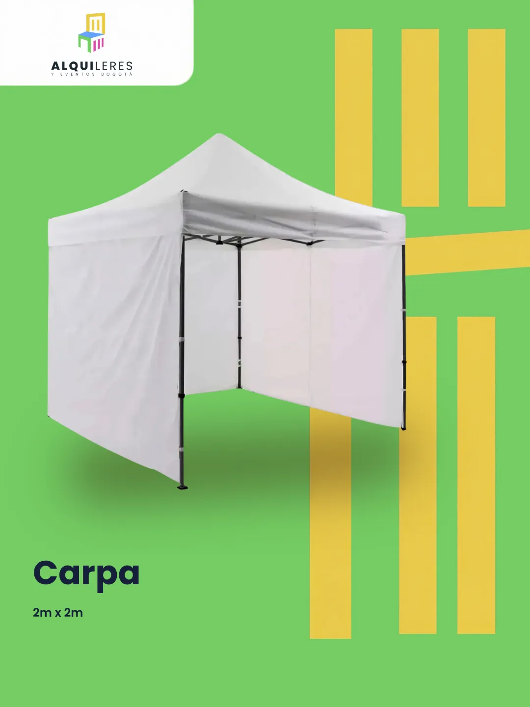 Carpa plegable blanca de 3 × 3 m para alquiler de eventos en Bogotá