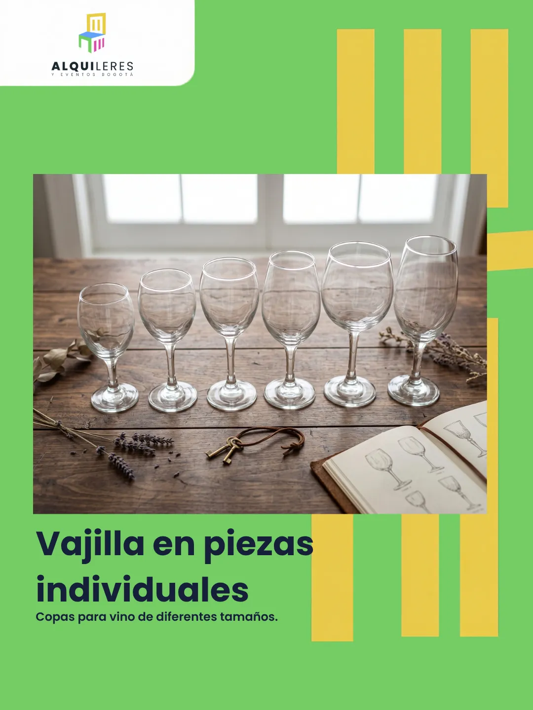 Copas de vino de diferentes tamaños para eventos