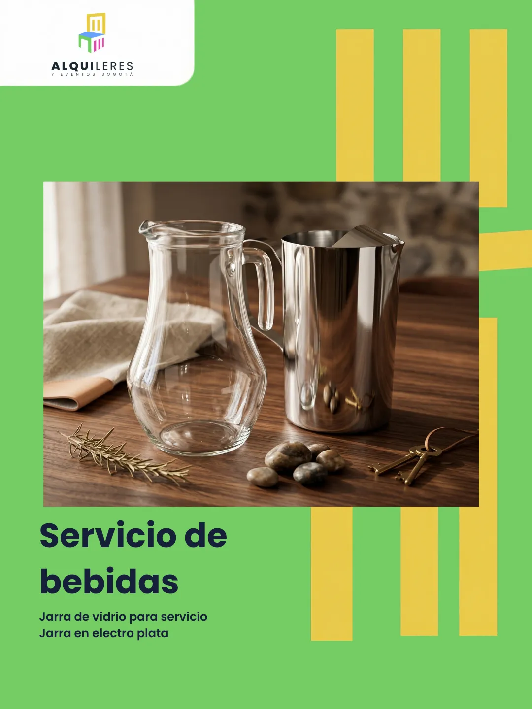 Jarra de vidrio y jarra en electroplata para servir bebidas
