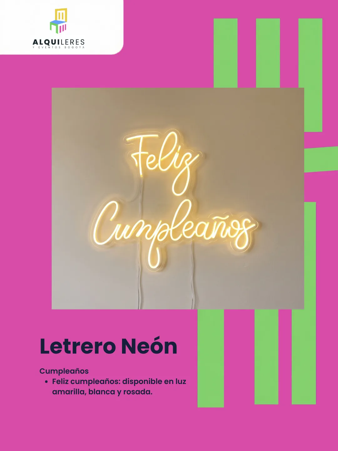 Letrero neón "Feliz cumpleaños" en luz amarilla