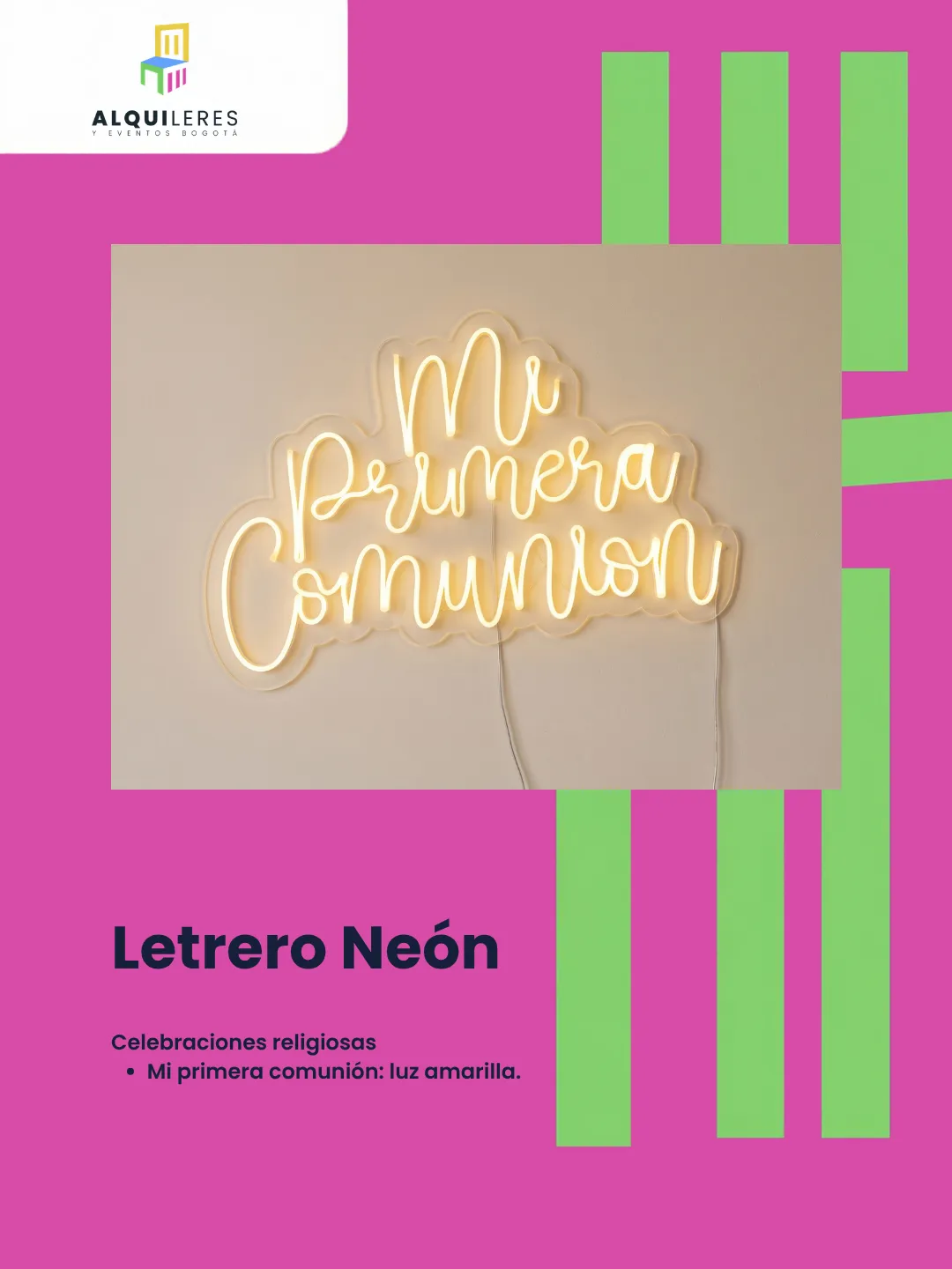 Letrero neón "Mi primera comunión" en luz cálida