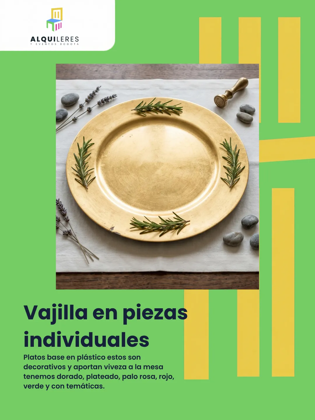 Plato base decorativo dorado para montaje de mesa
