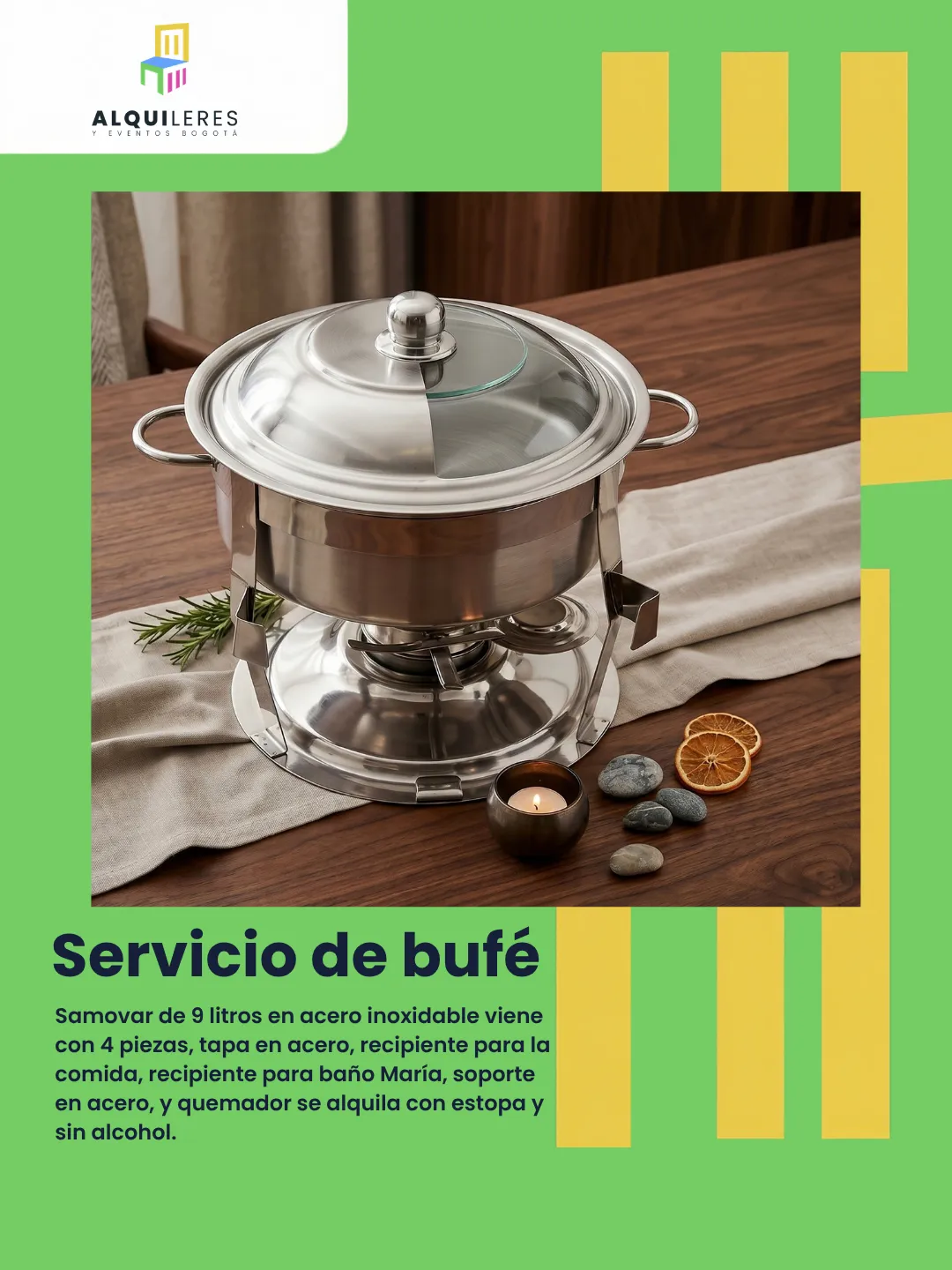 Samovar de 9 litros en acero inoxidable con quemador para bufé