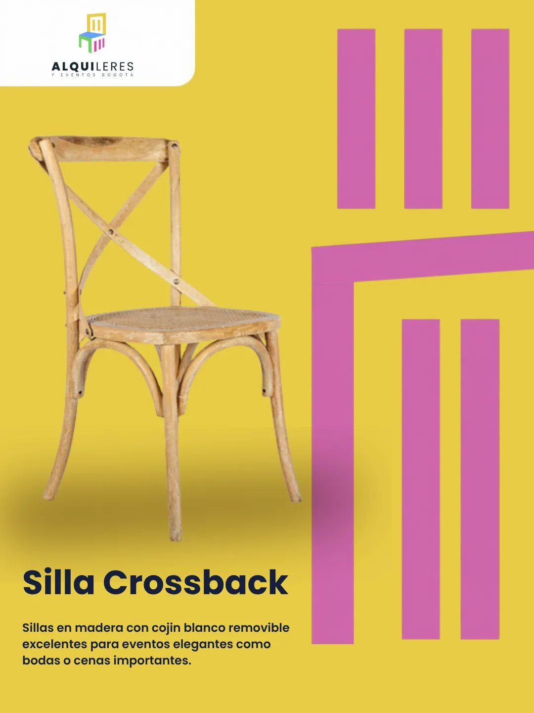 Silla Crossback en madera natural con espaldar en X para bodas