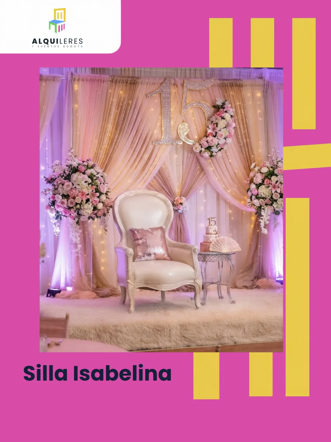 Silla isabelina blanca de estilo francés con tapizado claro para quinceañera