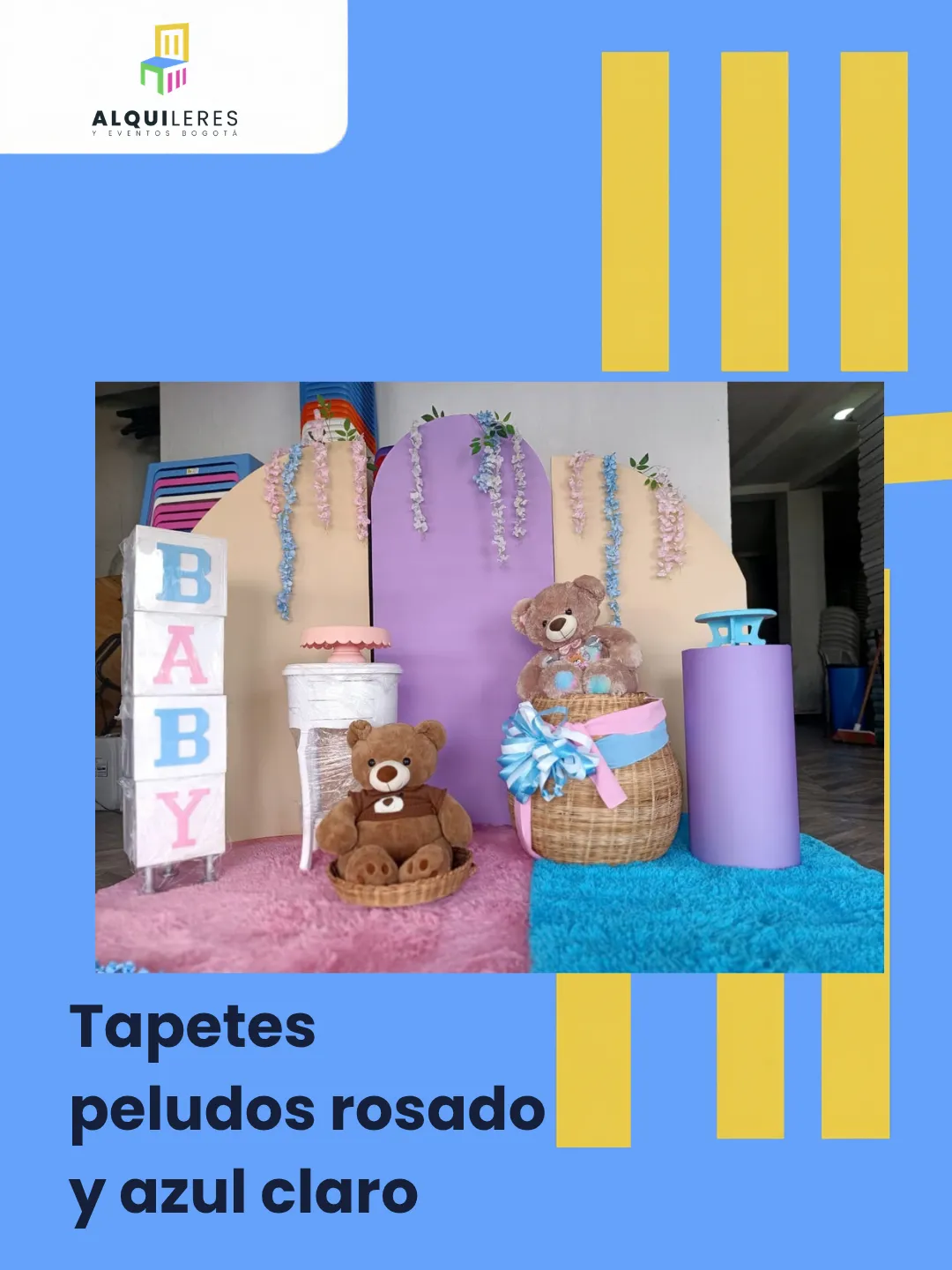 Tapetes peludos rosado y azul claro para baby shower