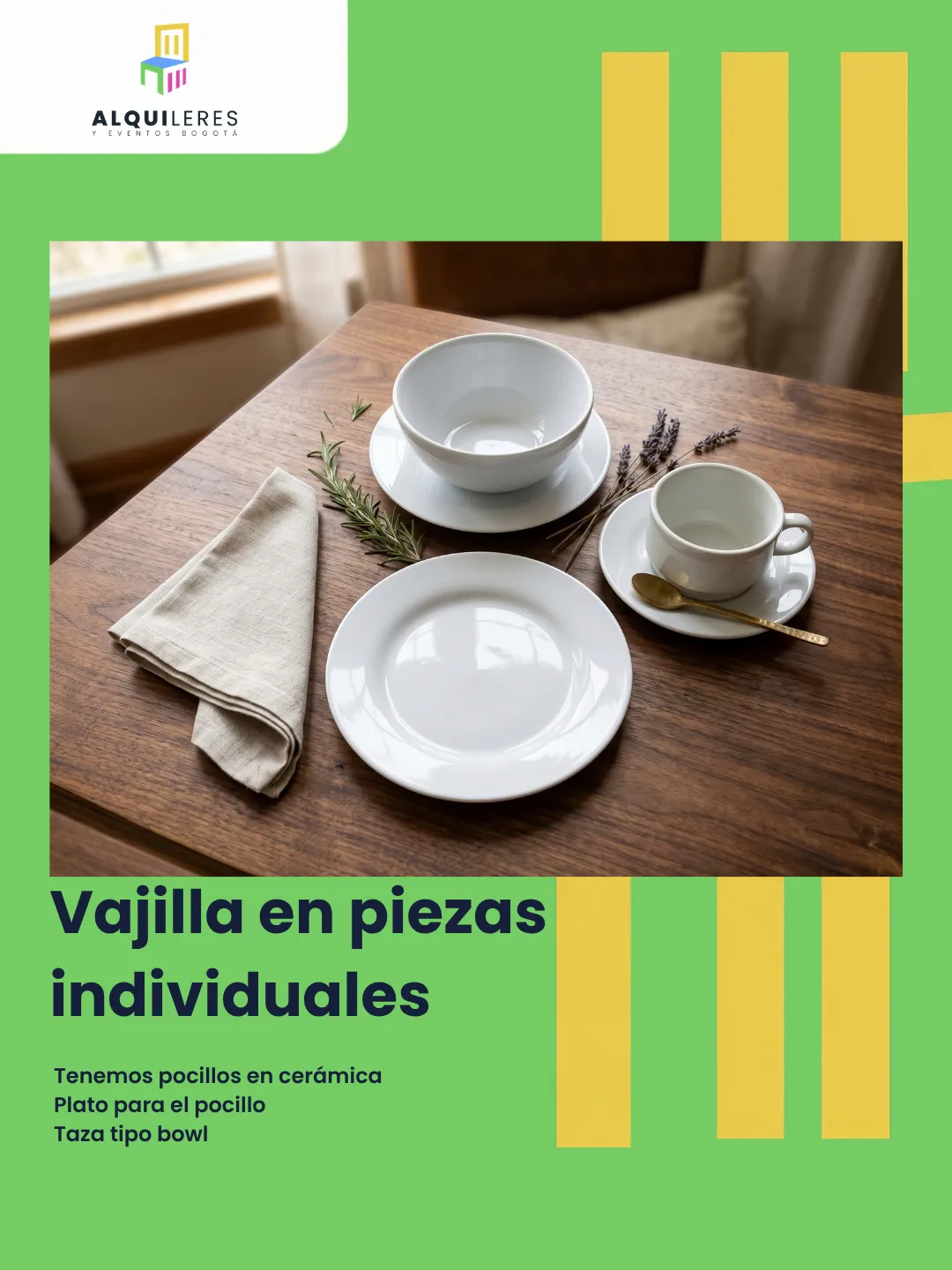 Taza tipo bowl, pocillo con plato y plato de cerámica blanca